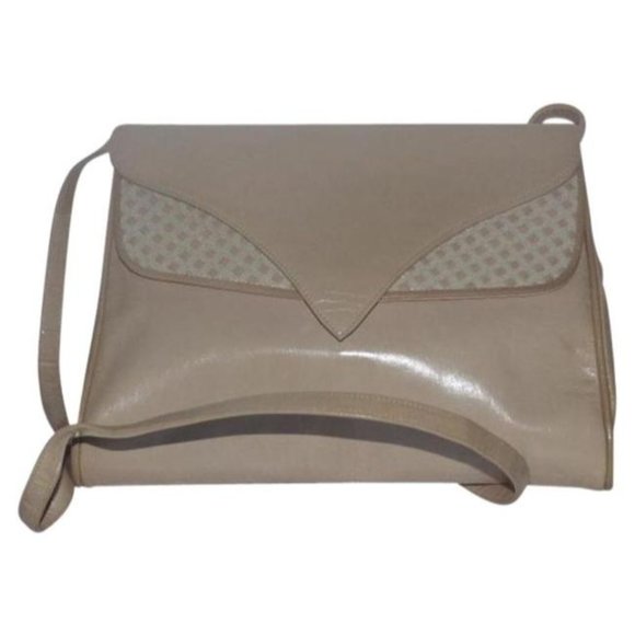 Vintage BOHO Bally Taupe Patent Leather Textured Geometric Design 2-Way Bag - Picture 1 of 12